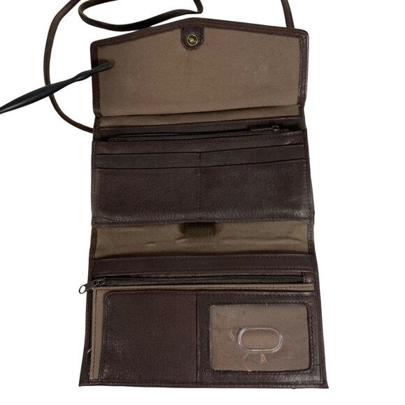 Vintage FOSSIL Brown Leather Crossbody Wallet Organizer Travel Bag 90s - Picture 6 of 15